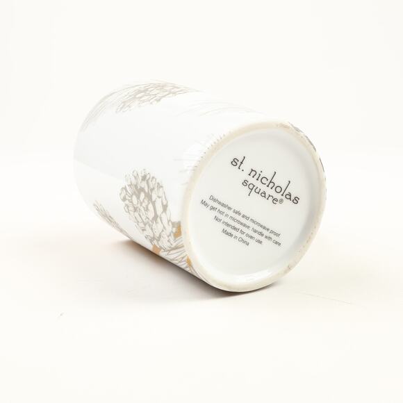 St. Nicholas Square Pine Boughs & Cones Christmas 12oz Coffee Mug Silver Gold - Picture 7 of 8